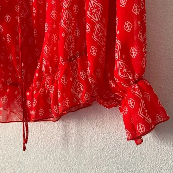 Off The Shoulder Long Sleeve Casual Summer Printed Tunic Shirt Blouse Top Red XL - Picture 6 of 11